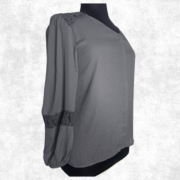 APT. 9 Gray Lace Detail Blouse – Size Large - Picture 1 of 6